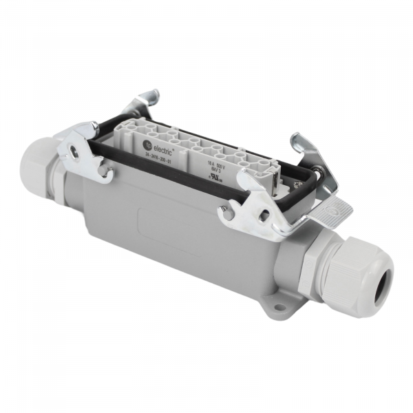 Industriesteckverbinder - Sockelgehäuse seitlicher Eingang + Buchse 24 Polig 16A - Metall